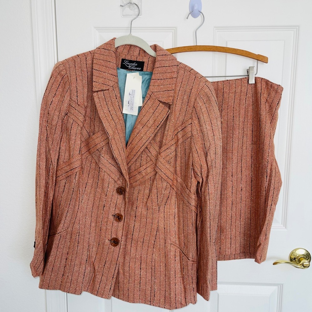 Lourdes Chavez 3 Pc Suit Jacket Pants Skirt 100% Pure Wool Terracotta S/M* USA